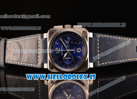 Bell Ross BR03-94 Valjoux 7750 Chrono Auto 316L Steel Case With Blue Dial Calfskin Strap - Click Image to Close